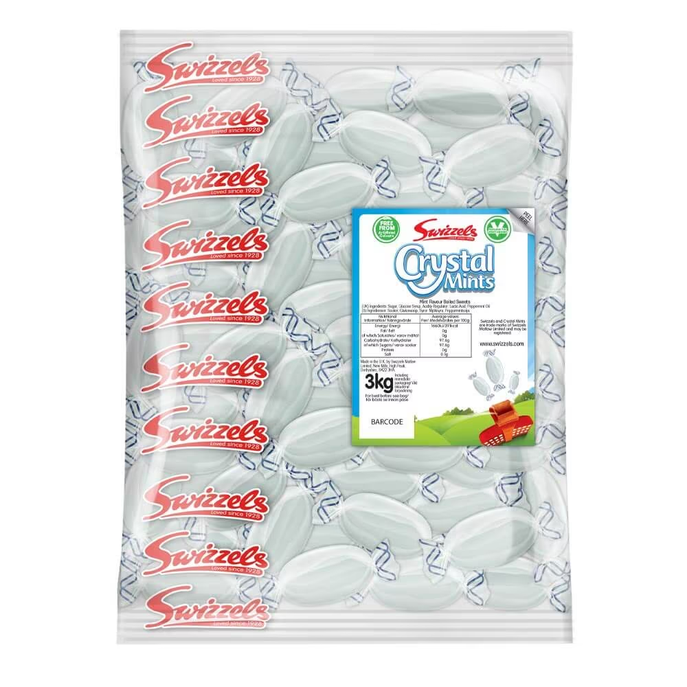 Swizzels Crystal Mints – suitable for vegetarians, Halal, vegan, and gluten-free.