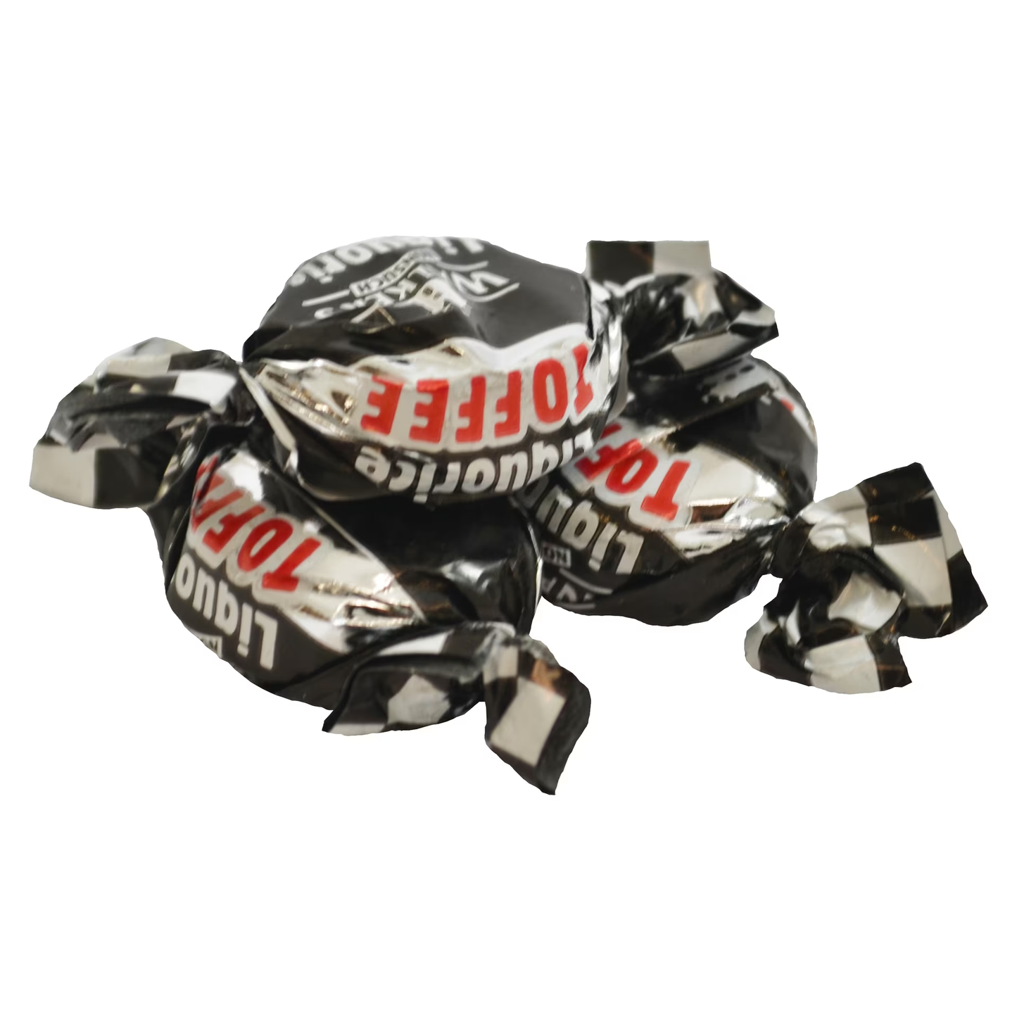 A handful of individually wrapped liquorice toffees, ideal for liquorice lovers.