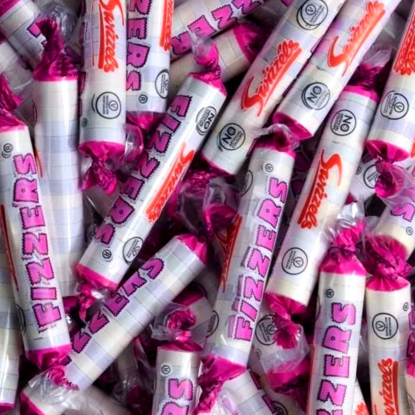 Swizzels Fizzers in classic flavours like pineapple, lemon, and blackcurrant.